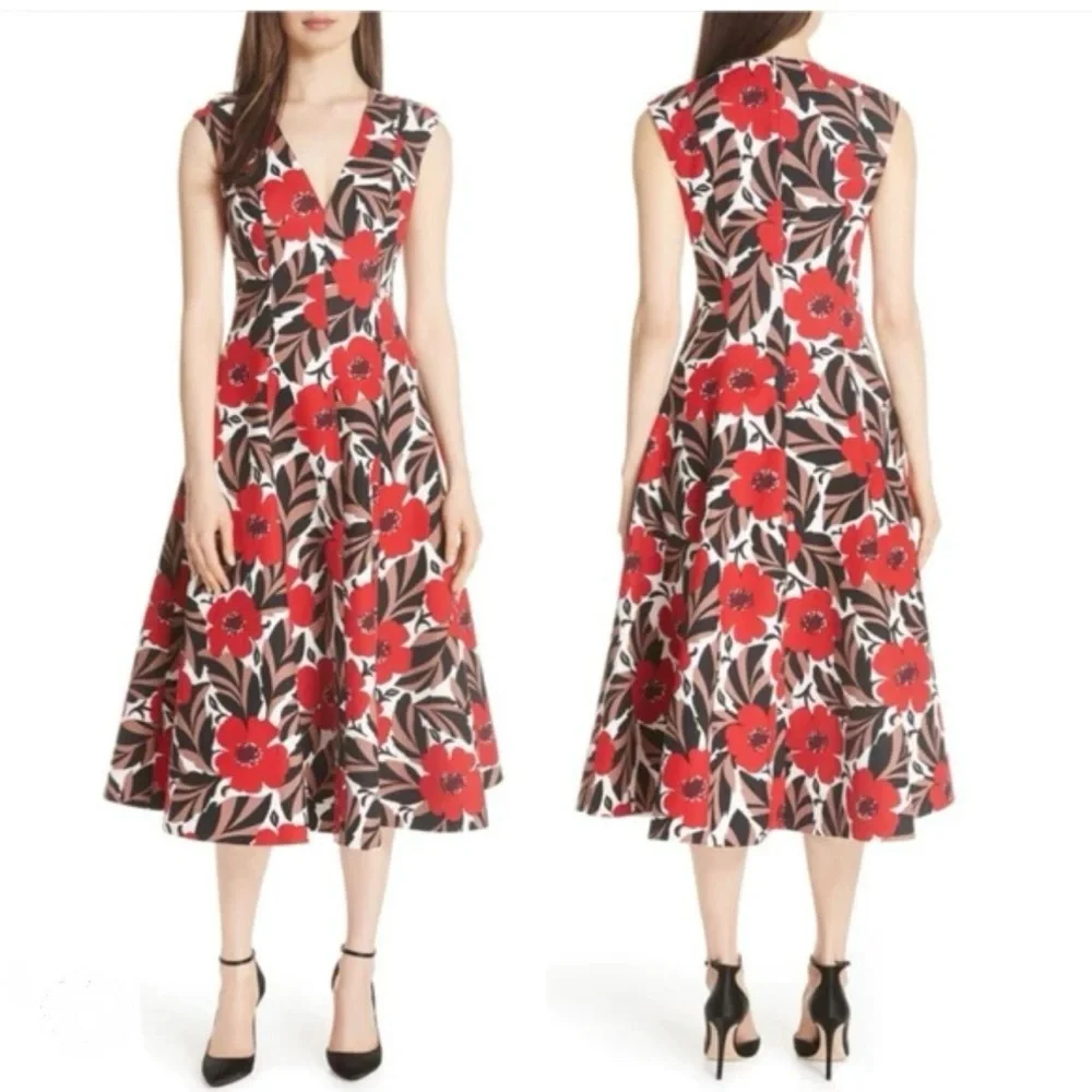 Kate Spade Dress Desert Muse Poppy Field Structured Midi ASO Celeb Event Wedding